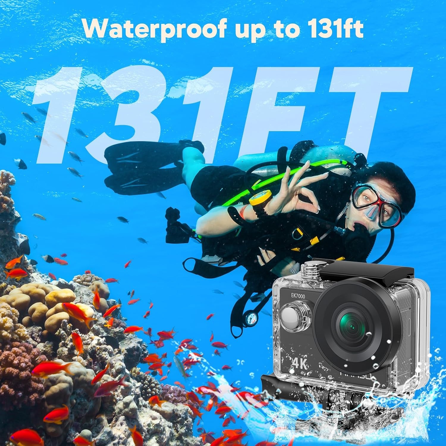 AKASO EK7000 4K WiFi Action Camera with Waterproof Case and Mount Kit, detail view