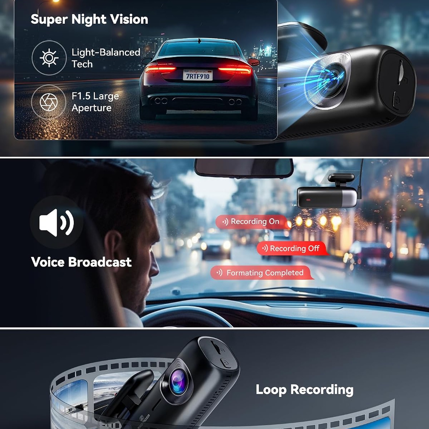 REDTIGER F9 4K Front and Rear Dash Cam with WiFi App Control