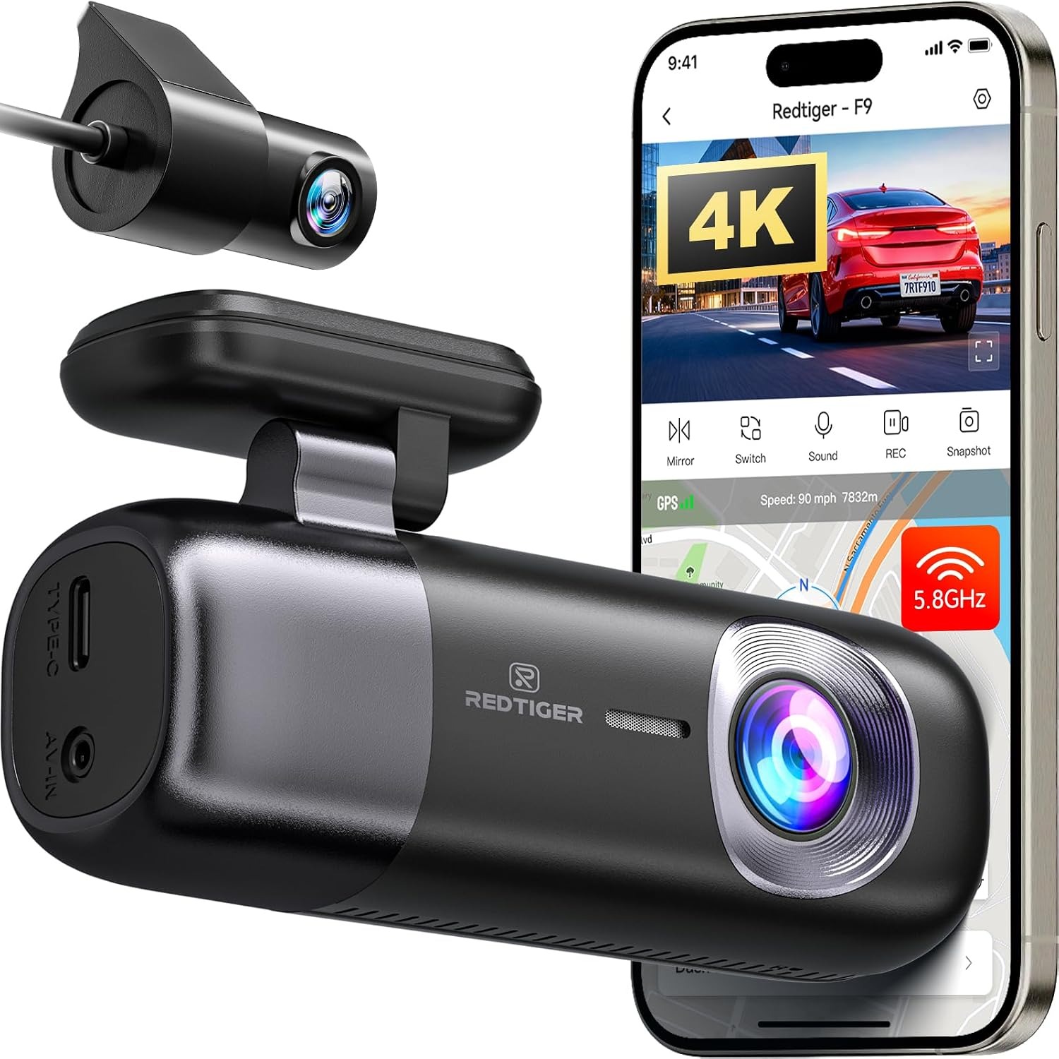 REDTIGER F9 4K Front and Rear Dash Cam with WiFi App Control, from Camera Company