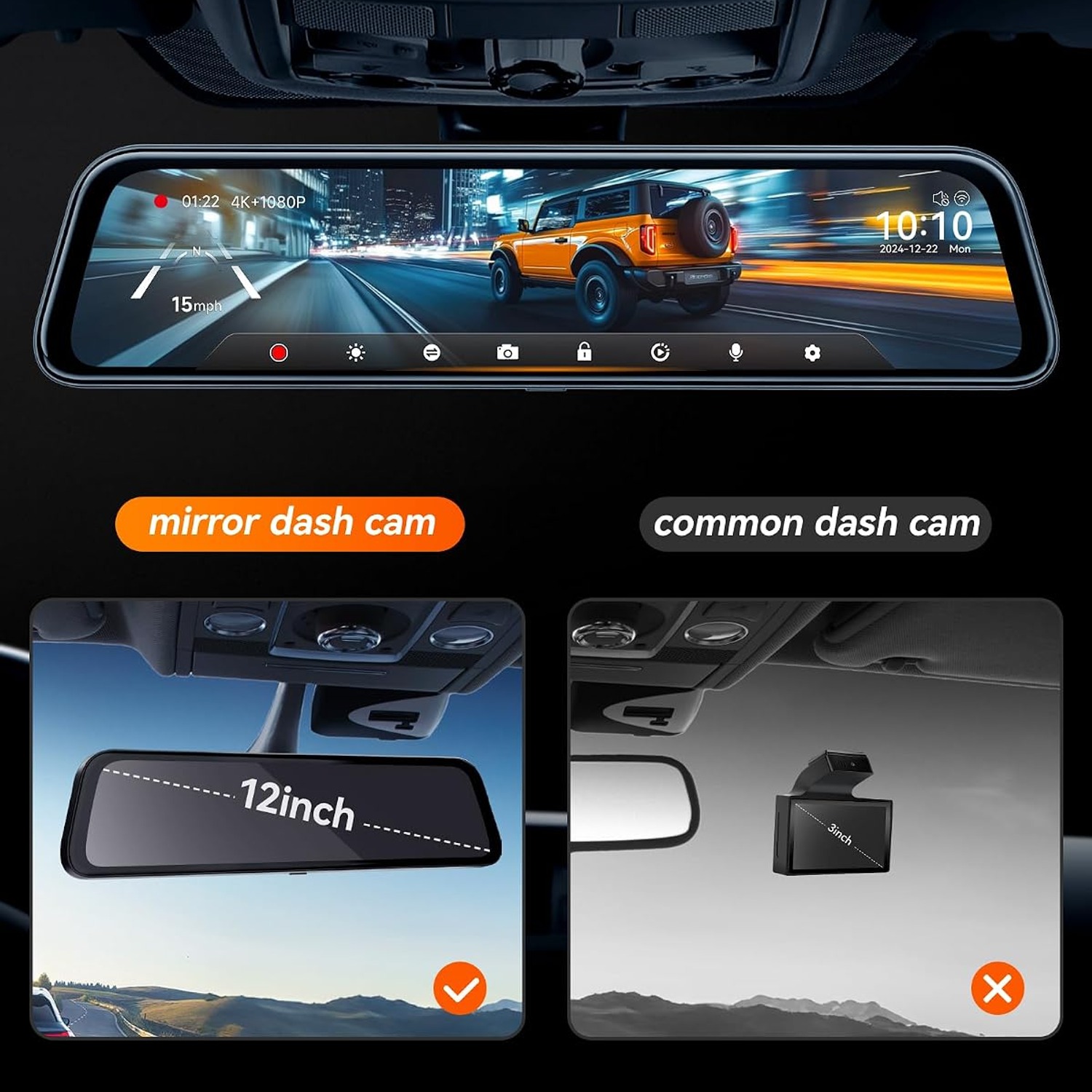 WOLFBOX G840S 4K Mirror Dash Cam with 12-Inch Touchscreen: image 8
