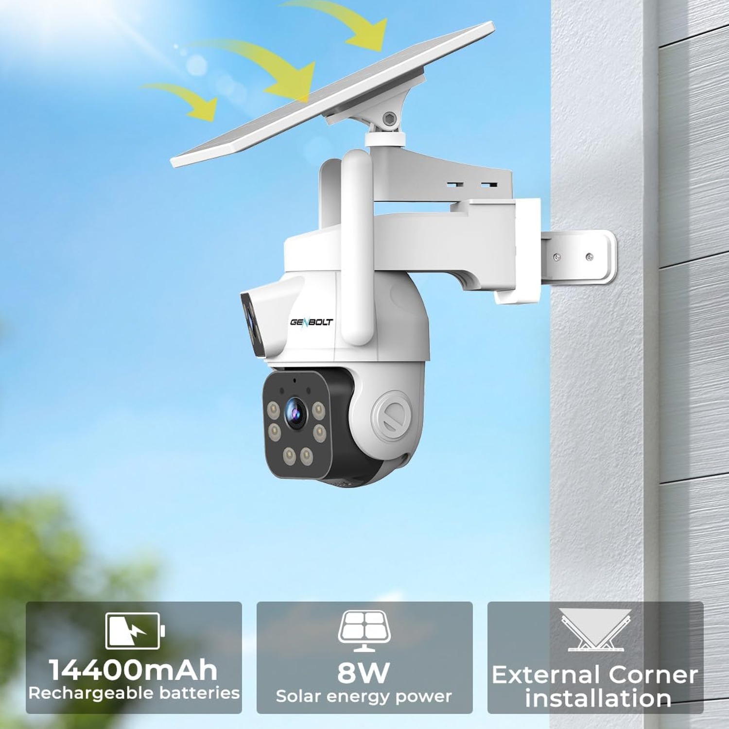 Solar Security Camera with 24/7 Recording (Dual Lens 2K WiFi)